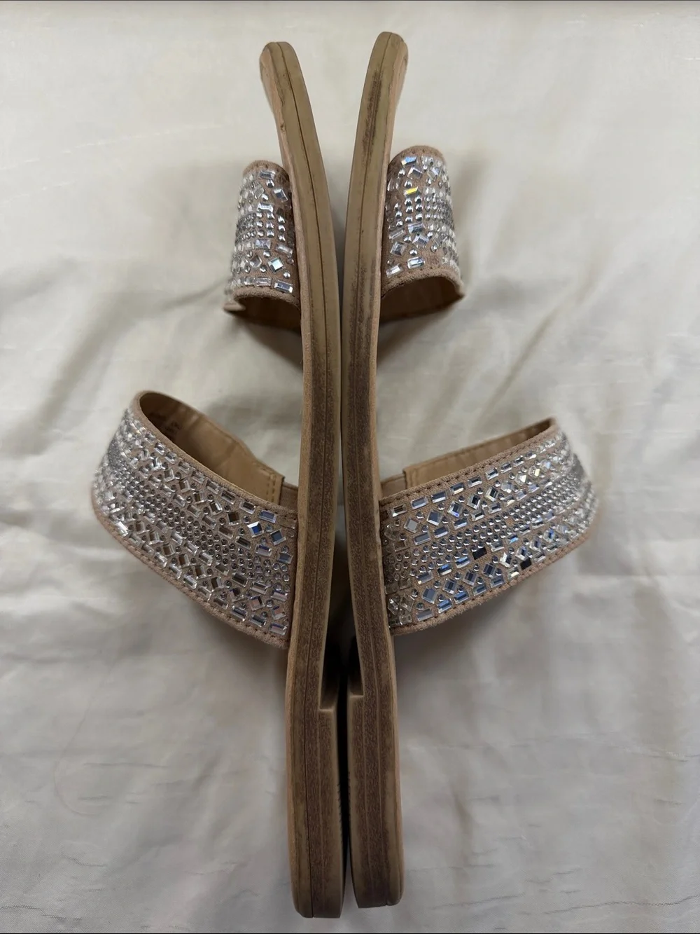 a new day Tan Rhinestone Double-Strap Slide Sandals